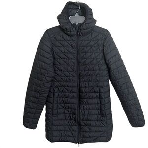 Jack Wolfskin Mid Length Quilted Puffer Coat Size M Womens Black Hooded Outdoor